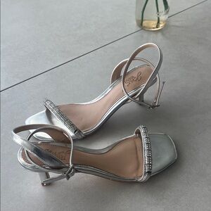 Badgley Mischa Silver Heels with Rhinestone Accents